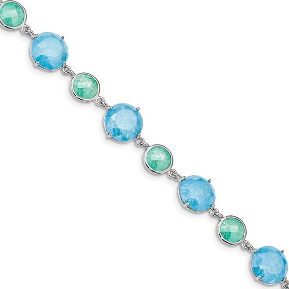 Kazi Luxury Silver Rhod-pltd Green/Blue Ice CZ 7.25 in w/1in ext Bracelet